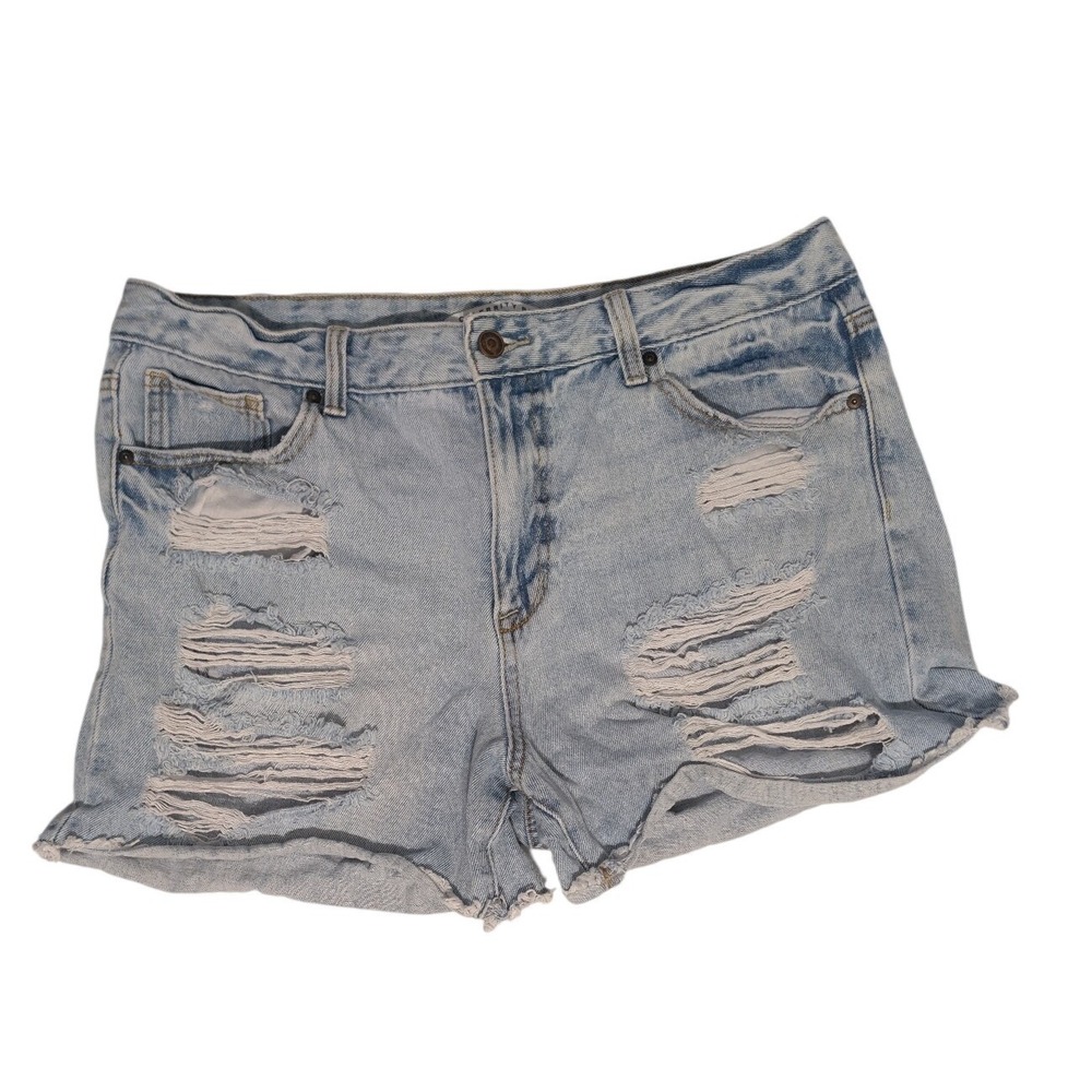 Distressed Denim Shorts Light Wash High Rise Size 13/31